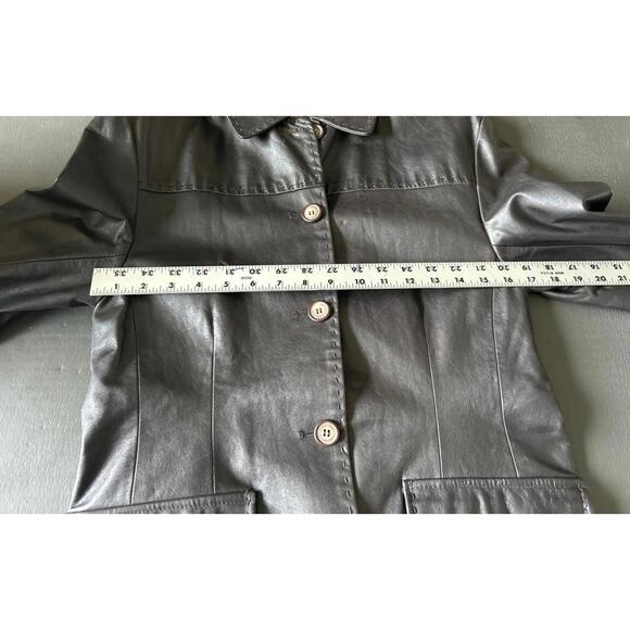 Lucky Brand Dungarees America Y2K Womens Leather Jacket Brown Sz S Button Front - Picture 9 of 10